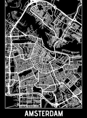 City Map Black Zwart Alu Art