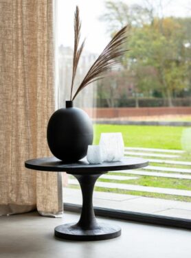 zwarte bolvormige vaas met pluimen