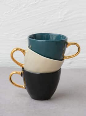 Good Morning Cofee Cup Black Met Goud Oor Samen Met Gray Morn En Blue Green