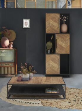 salontafel gerecycled teakhout 120cm ros zwart onderblad