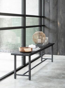 eetkamerbank gerecycled teakhout - zwarte beits - zwart metalen frame dtp home