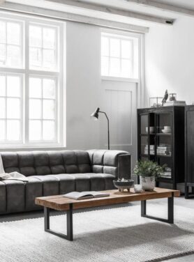 DTP home salontafel gerecycled teakhout - zwart metalen frame