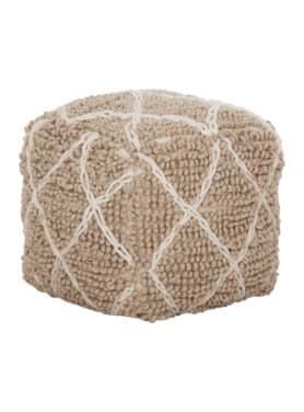 Poef Beige Geruit Wol