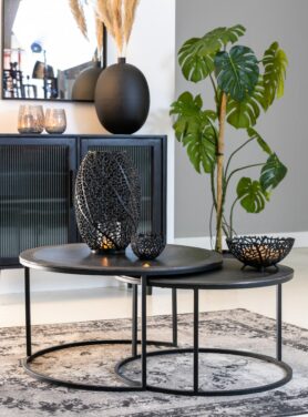 ronde salontafel set rustiek zwart industrieel