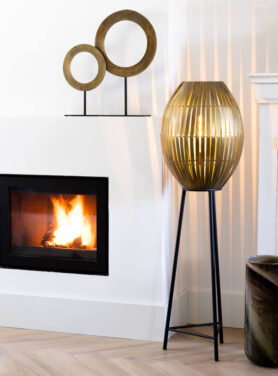 Goud Brons Ornament Twee Afmetingen Met Gouden Lamp En Haard