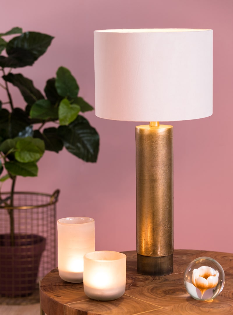 Collega merk streep Lampenkap velvet licht roze - Pure Wood