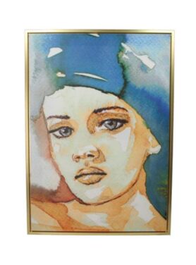 schilderij vrouw in het blauw gouden lijst