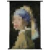 Wandkleed Dame Met Parel Blauw Blur