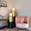 Felicia Fauteuil velvet fauteuil roze met gouden stalen basis