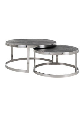 Houten ronde Richmond Salontafel Blackbone Silver Set Van 2