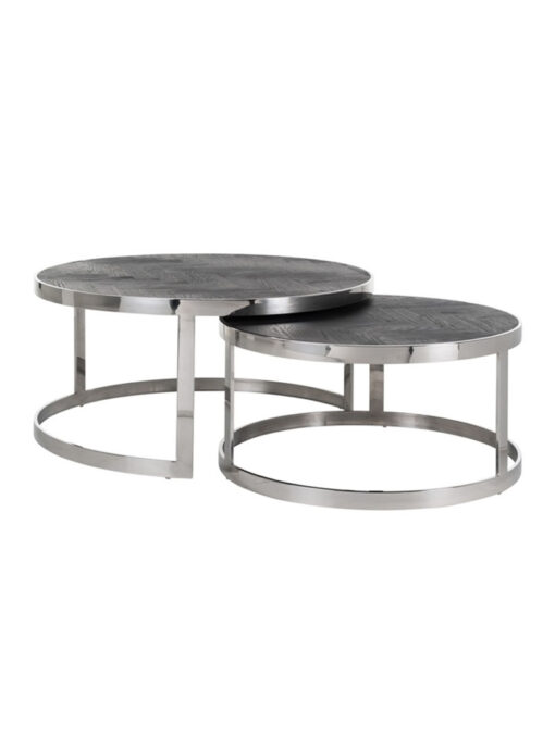 Houten ronde Richmond Salontafel Blackbone Silver Set Van 2