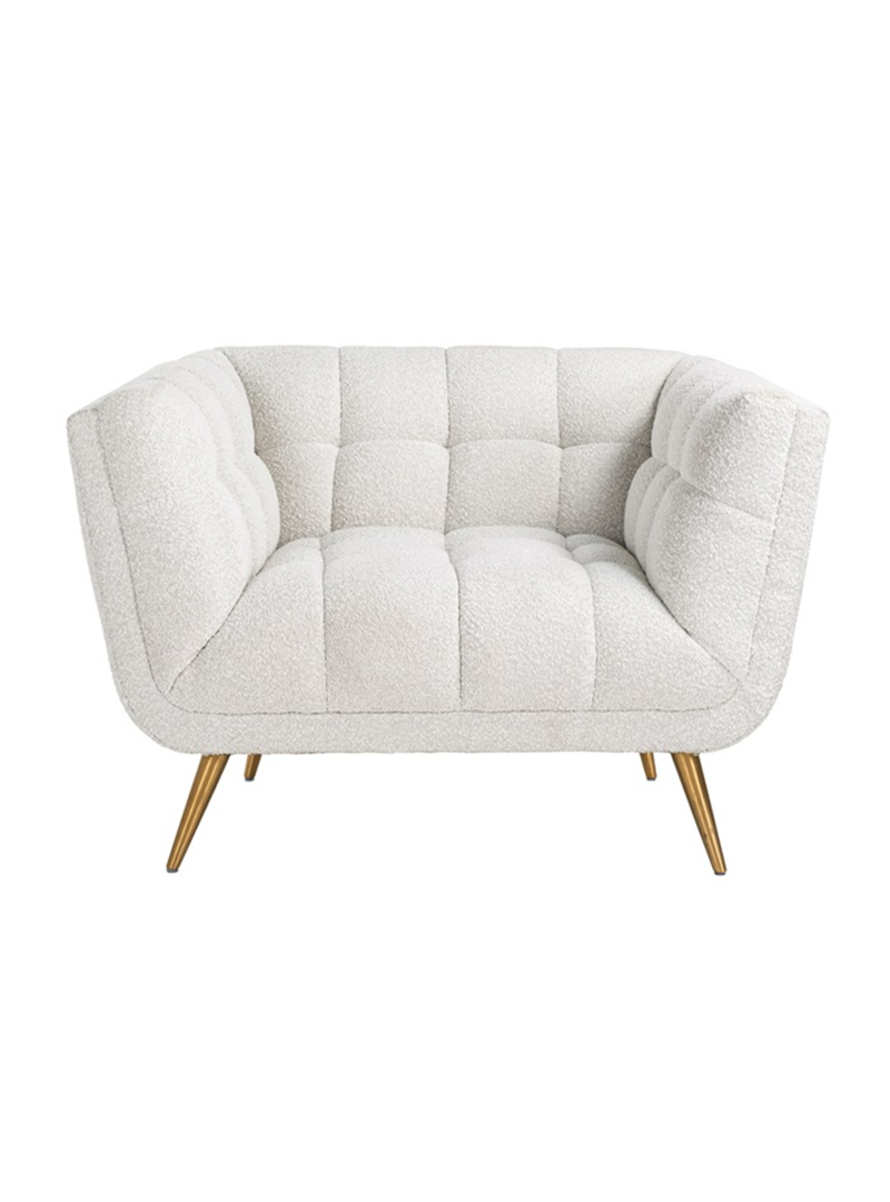 mesh dauw Onweersbui Richmond Fauteuil Huxley White Bouclé met Goud - Pure Wood