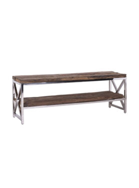 tv meubel hout met zilveren poten