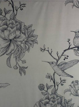 Wandkleed vogel en bloemen grijs