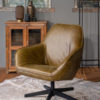 Fauteuil Doortje groenbruin zwarte poot leer