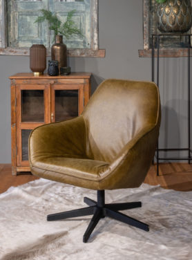 Fauteuil Doortje groenbruin zwarte poot leer