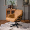 Fauteuil Dora bruin leder zwarte vakjes zwarte poten