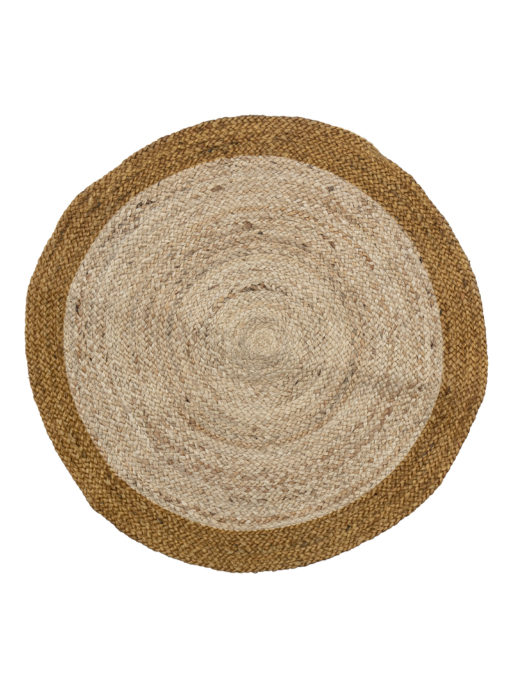 Jute vloerkleed rond met gele rand