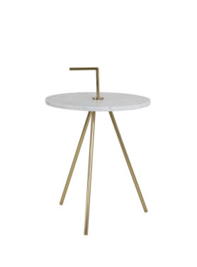marmeren bijzettafel rond wit met gouden poten