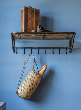 kapstok metaal en hout met haken zwart