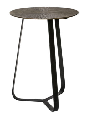 Hoge Smalle Bijzettafel Met Antiek Brons En Relief In Blad Zwarte Poten