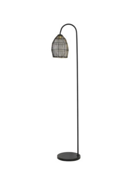 Vloerlamp blauw zwart stalen poot rotan lamp