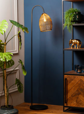 Vloerlamp Melissa blauw zwart stalen poot rotan lamp