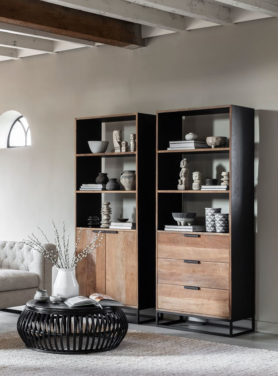 Dtp Home Cosmo Boekenkast Gerecycled teakhout zwart metaal