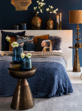 Bijzettafel antiek brons goud rond