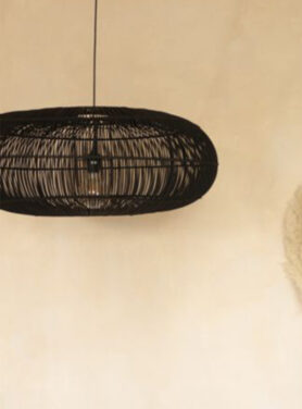 Rotan hanglamp zwart ovaal