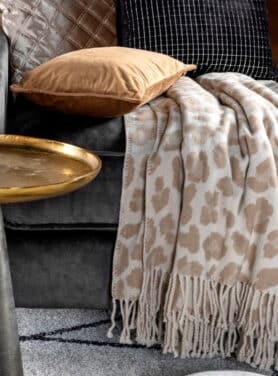 plaid beige Luipaard print met franjes