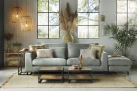 Rechte Bank Met Hocker Grijs Groen Schuine Leuning