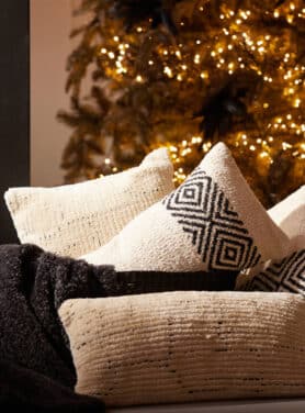 Beige Sierkussens In Zwarte Mand