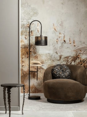 Staande Lamp Metaal Zwart Met Tafeltje Gebogen Stang