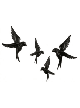 Vogels Wanddecoratie Set Van Vier Zwart