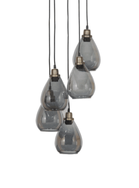 Hanglamp Waterfall Glas Zwart 5 Stuks