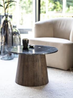 Bijzettafel Rond Zwart Marmer En Hout