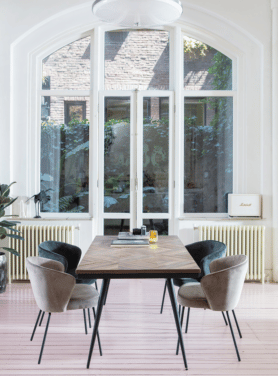 Eetkamerstoel Admit Fluweel Blauw Metaal Onderstel Sfeer