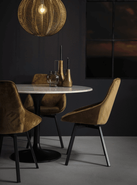 Eetkamerstoel Beau Velvet Oker Geel Metalen Onderstel Draaistoel Kamer