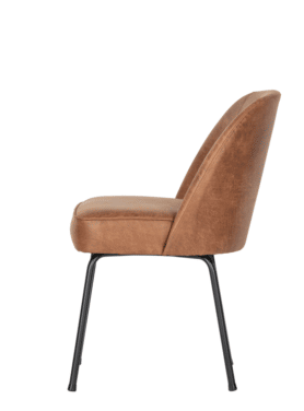 Eetkamerstoel Vogue Leer Cognac Zwart Onderstel Metaal Schuin