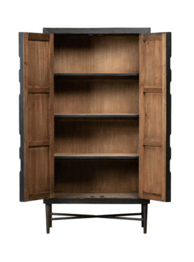Kast Bequest Zwart Hout Met Ijzer En Patroon Open Deuren
