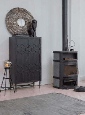 Kast Bequest Zwart Hout Met Ijzer En Patroon Sfeer