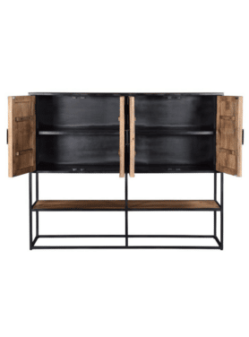 Lade Kast Sturdy Met Deuren Mangohout Naturel Zwart Open Deuren