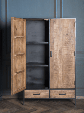 Wandkast Gesloten Sturdy Naturel Mangohout Grote Deuren Sfeer Open
