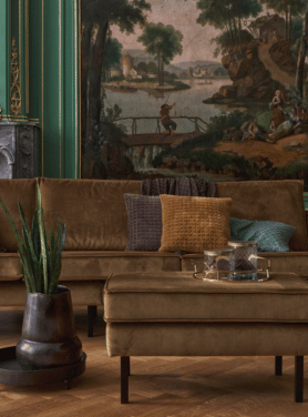 Hocker Rodeo Velvet Honing Geel Zwarte Poten Sfeer