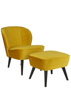 Hocker Sara Oker Geel Op Poten Zwart Sfeer