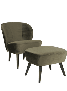 Hocker Sara Warm Groen Op Poten Zwart Sfeer