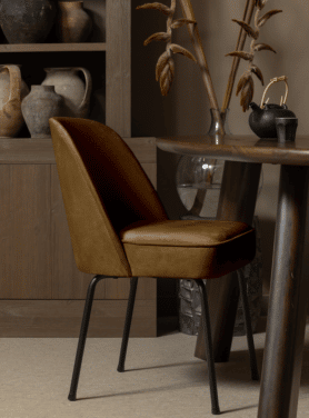 Vogue Eetkamerstoel Fuweel Zwart Onderstel Honing Geel Kamer