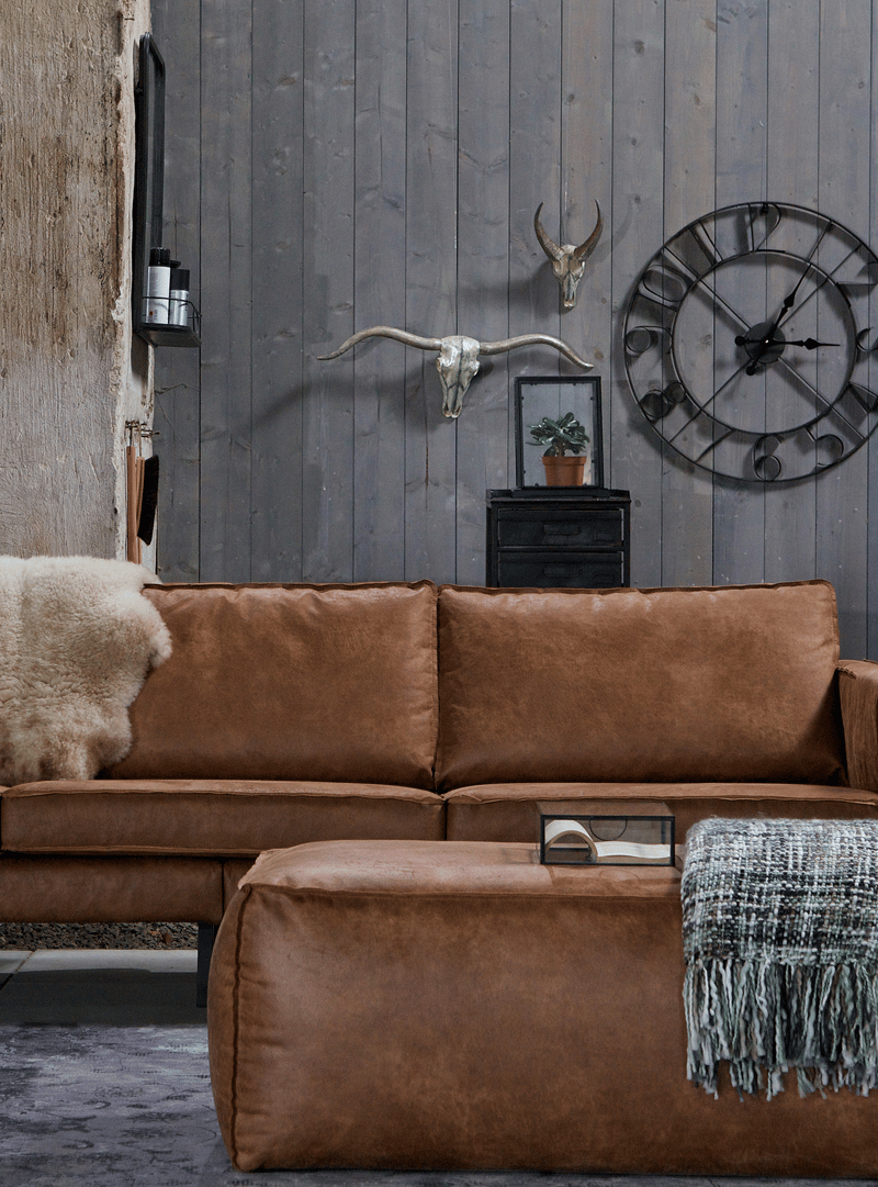 geestelijke Bestrooi meesterwerk Poef Rodeo leer cognac - Pure Wood