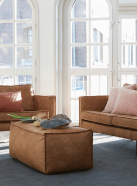 Poef Rodeo Cognac 120x60 Leer Rechthoek Sfeer